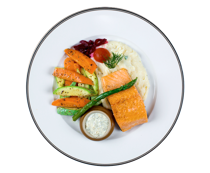 Bord met zalm en groenten